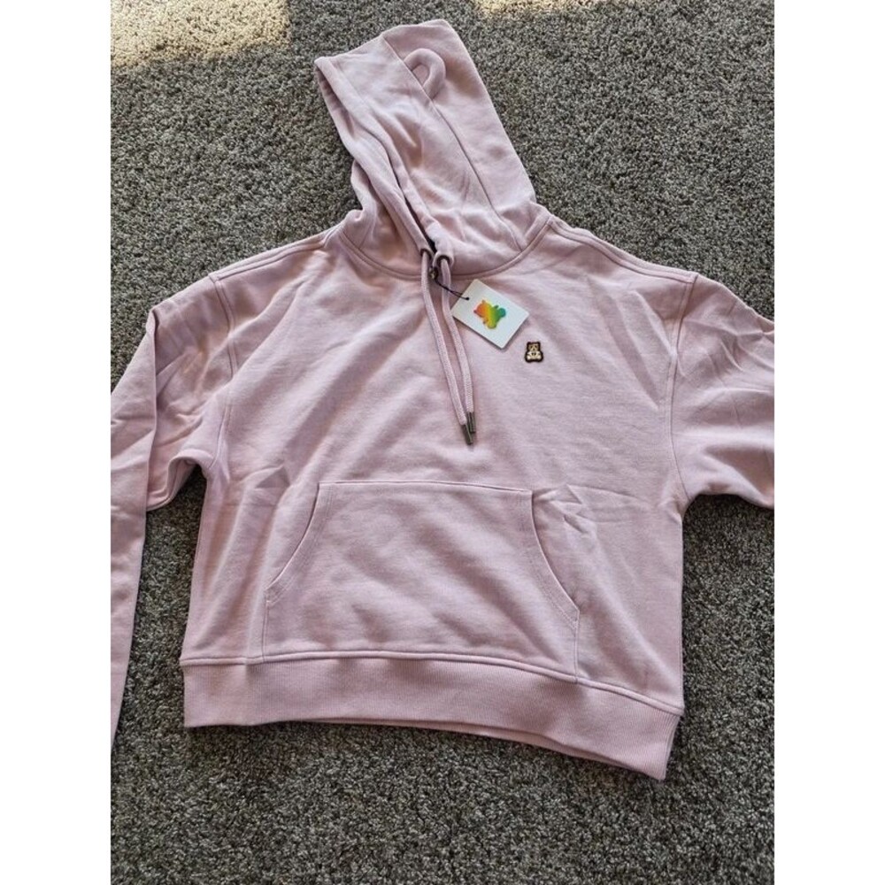 Teddy Fresh Classic Chenille Bear Patch Hoodie Size Small Pastel Pink NWT